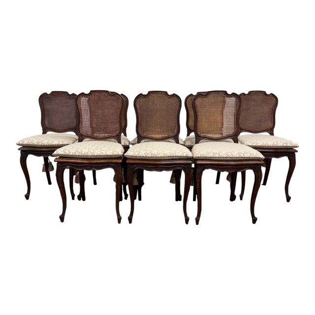 Vintage French Country Louis XV Style Cane Back Cane Seat Dining Chairs For Sale