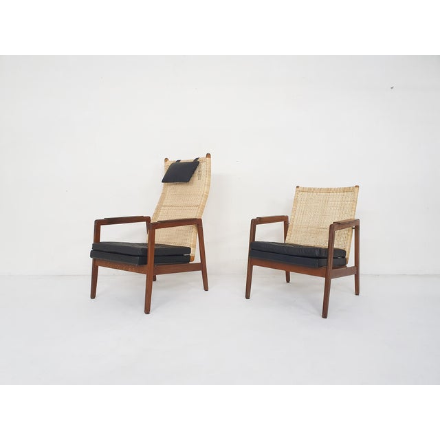 Rattan and Leather High-Back Lounge Chair by P. J. Muntendam for Gebrüder Jonkers, Netherlands, 1950s For Sale - Image 3 of 11