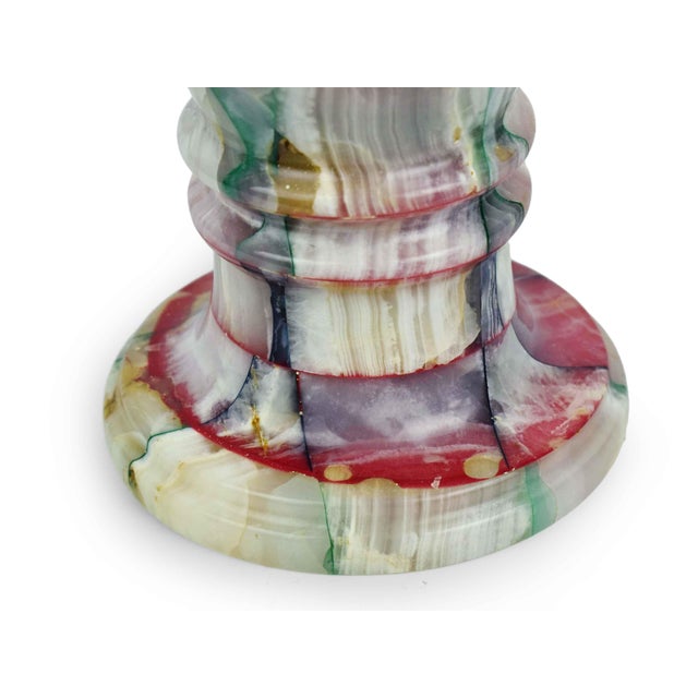 Cream Vintage Handcrafted Tall Multi Color Patchwork Onyx Marble Artisanal Geometric Stone Vase For Sale - Image 8 of 8