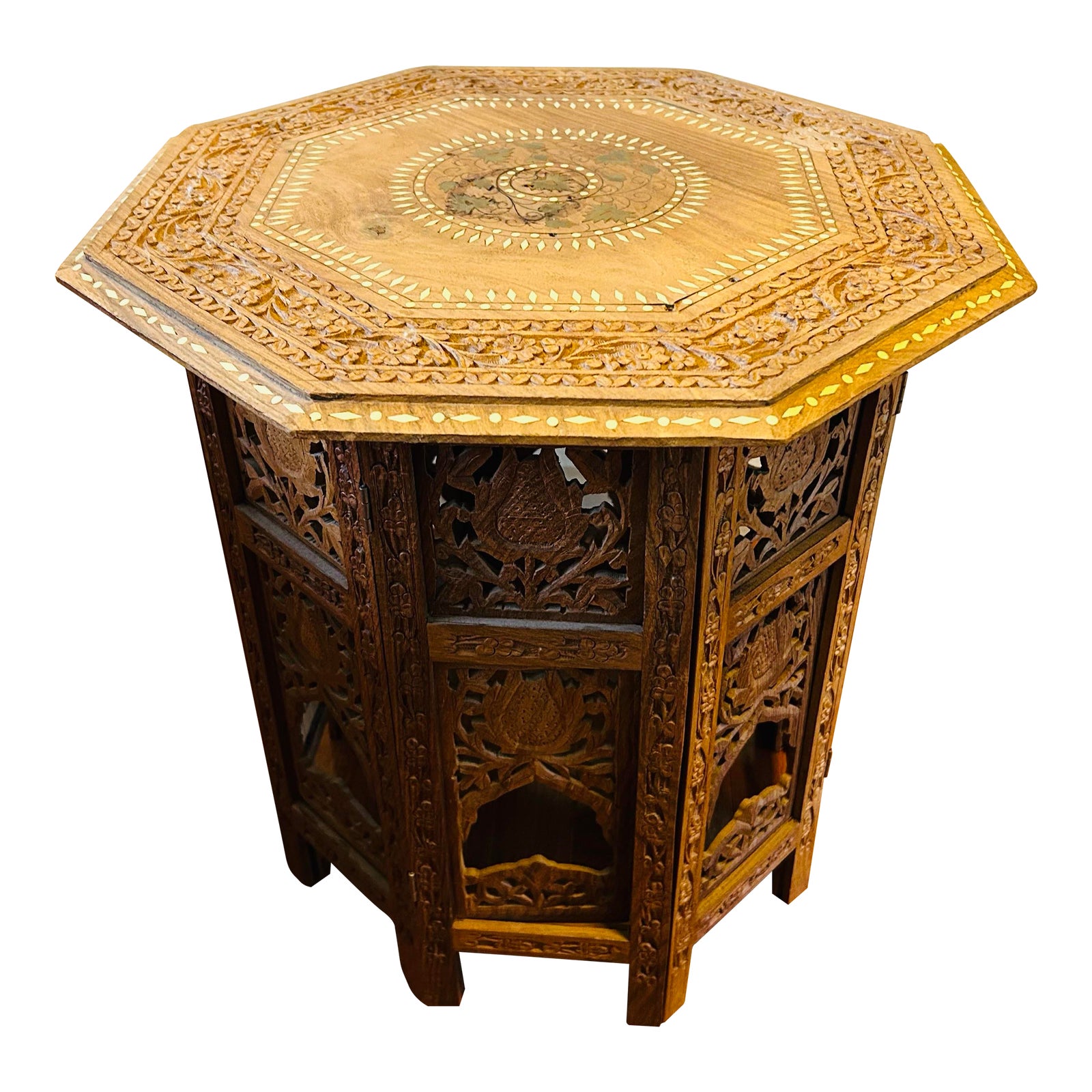 ヴィンテージ　MOROCCAN side table Vintage Moroccan Pedestal Side Table, Mother of Pearl Inlay