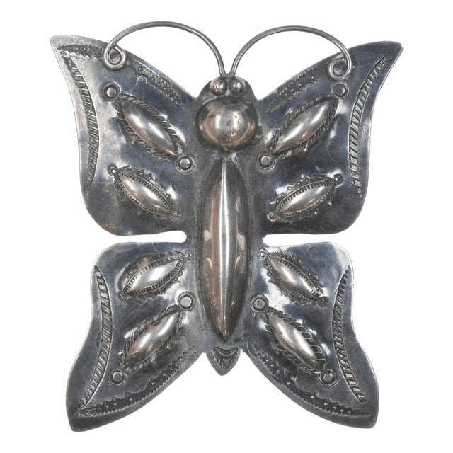 c1940's Navajo repousse silver butterfly pin For Sale
