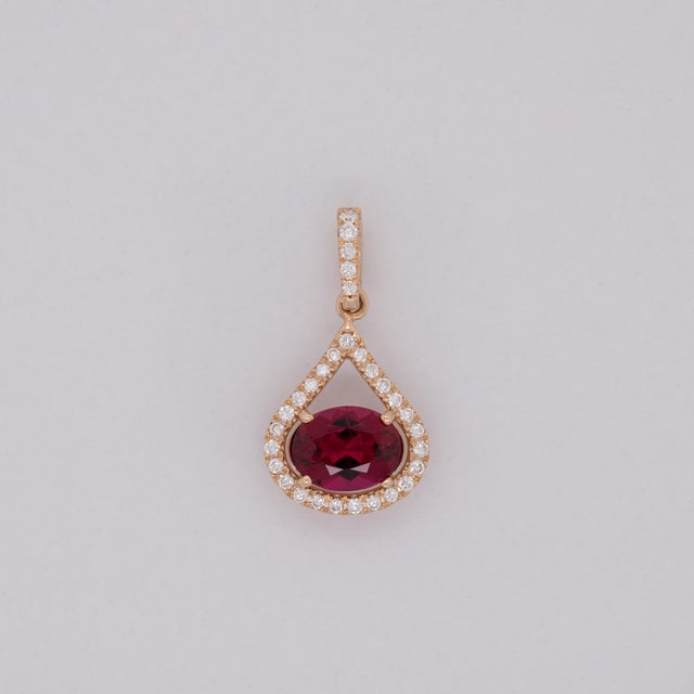 2020s 1Ct Rubellite Tourmaline Pendant With Natural Diamond Accents: Solid 14k Gold For Sale - Image 5 of 8