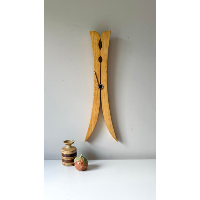 Vintage postmodern oversize sculptural wood clothespin. The piece does function to open and cloth, though is intended to...