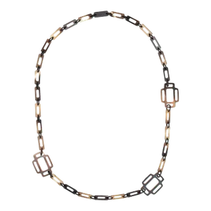 Hermes Attelage Horn Necklace Peach Lacquer Long 36" Square Links