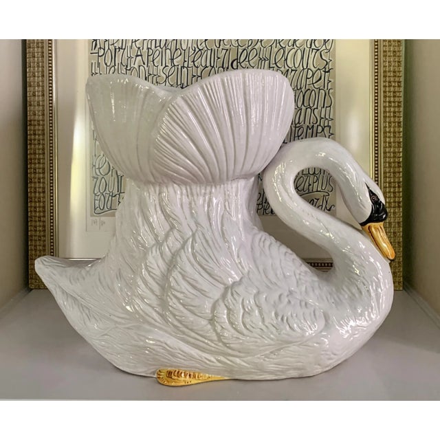 Hand Painted Glazed Italian Terra Cotta Swan Planter Jardiniere For Sale - Image 12 of 13
