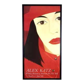 Alex Katz Red Coat Monumental Original 1986 Whitney Museum Exhibition Poster, Framed For Sale
