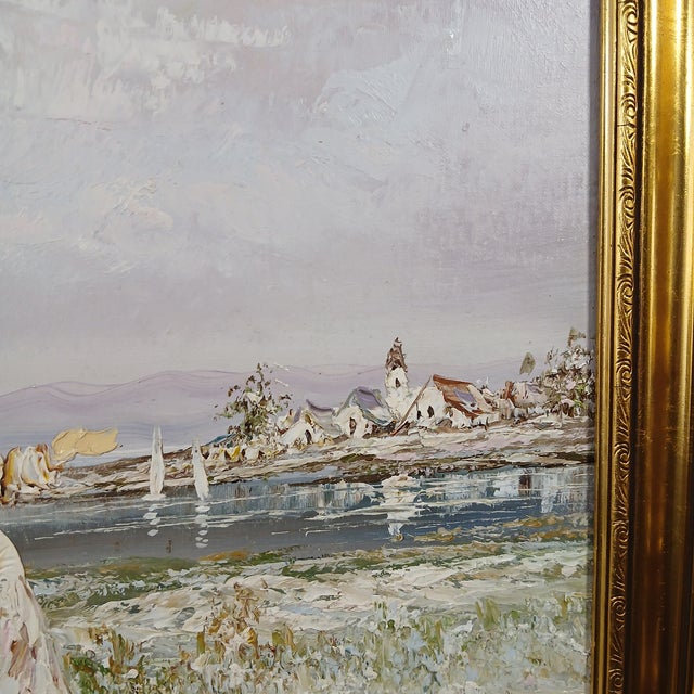 Impressionist Gorgeous Marie Charlot Oil Painting the Ladies and the Lake Free Shipping! For Sale - Image 3 of 5