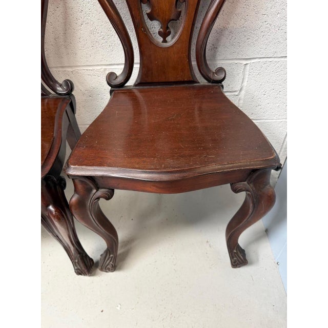 Wood Antique Mahogany Hall Chairs, 1890s, Set of 2 For Sale - Image 7 of 13