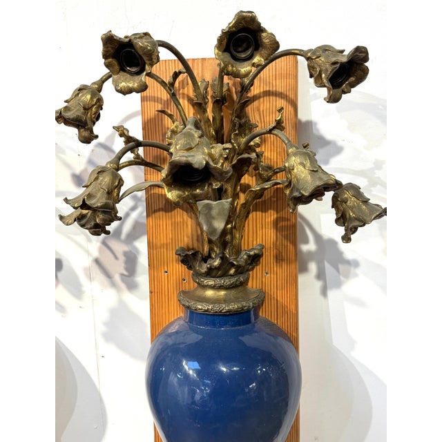 Pair Monumental French Ormolu Kangxi Powder Blue Wall Lights, Waldorf Astoria For Sale - Image 13 of 18