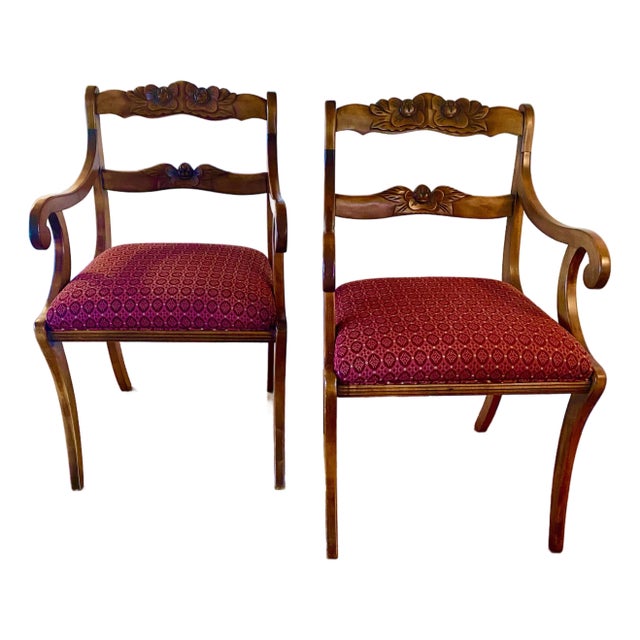 1960s Carved Wood, Rolled Arm Captain's Chairs For Sale