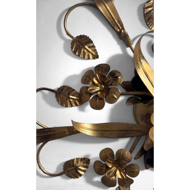 Vintage Italian Florentine Style Gilt Wrought Iron Flush Mount Ceiling Light For Sale - Image 11 of 18