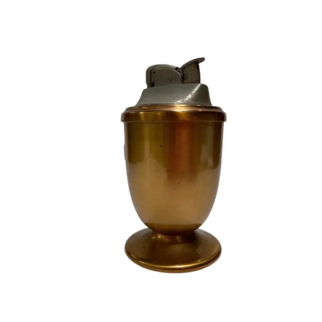 Mid-Century Modern Vintage Penguin Brass and Chrome Table Lighter W/ Monogram by Evans Fuel For Sale - Image 3 of 9