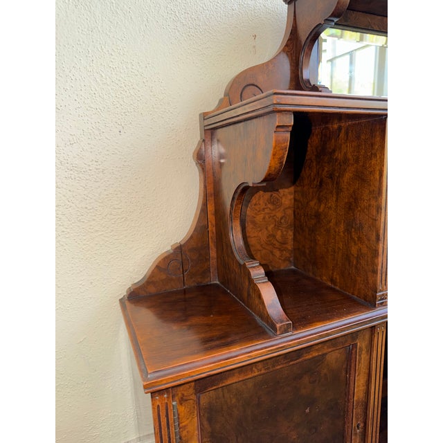 19th Century Antique Victorian English Wall Cabinet or Hutch With Burled Wood For Sale - Image 5 of 11