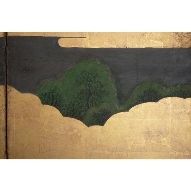 Large Late Edo to Early Meiji Japanese 6-Panel Gold Leaf Byobu Screen With a Boat For Sale - Image 13 of 18