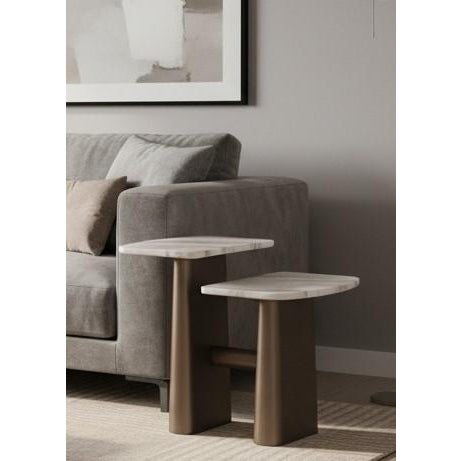 2020s Kaia Contemporary Marble and Brass 2 Tier Side Table For Sale - Image 5 of 5