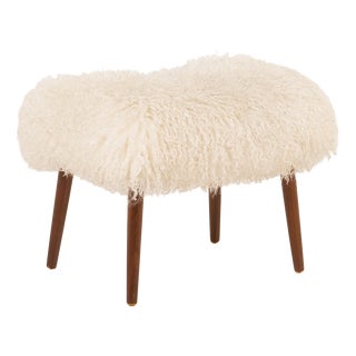 Mid-Century Danish Ottoman in Longhair Sheepskin, 1960s For Sale