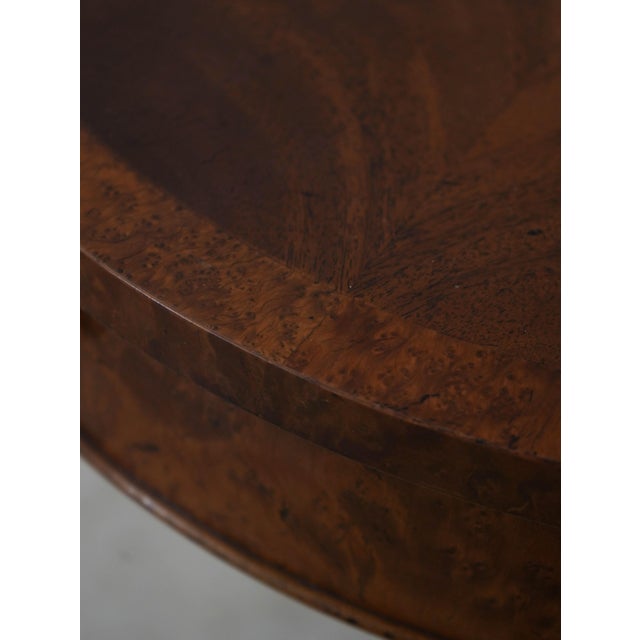 Round Burl Walnut & Mahogany 1 Drawer Pedestal Table For Sale - Image 9 of 17