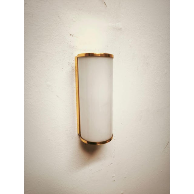 Gold Brass Wall Light with Opal Glass, 1960s For Sale - Image 8 of 9