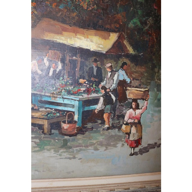 Vintage Original Fruit Vegetable Farmers Market Landscape Oil Painting For Sale - Image 4 of 12