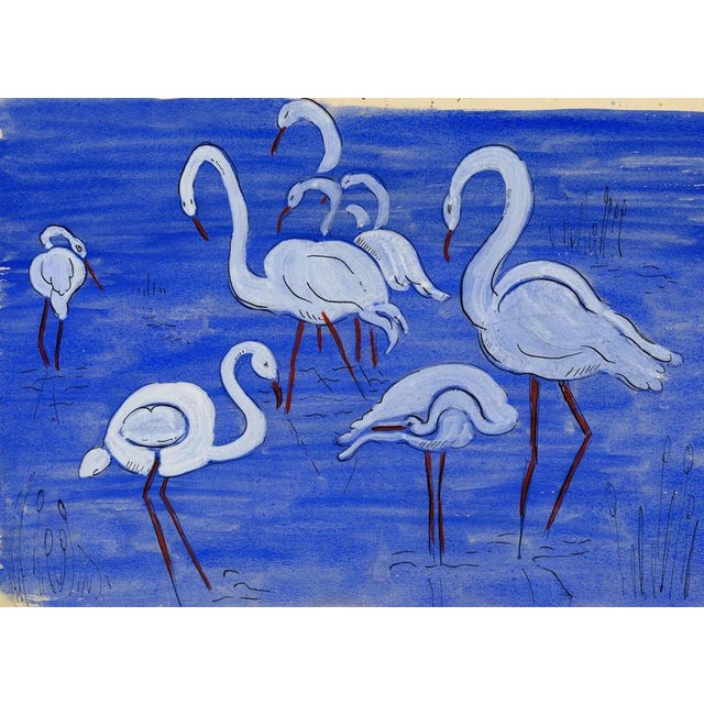 Jean Mary Ogilvie, Art Deco Stork Pattern Design in Blue, 1930s, Gouache For Sale - Image 4 of 4