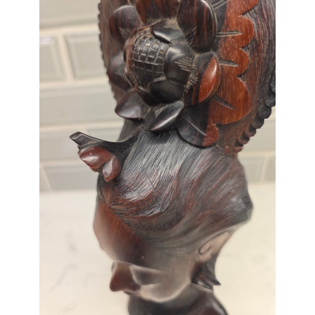 Mid 20th Century Art Deco Balinese Modernist Macassar Ebony Portrait Bust Sculpture For Sale - Image 11 of 12