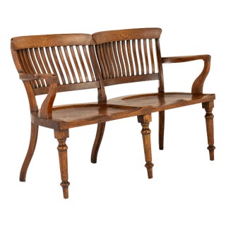 19th Century English Oak Double Chair-Back Settee For Sale