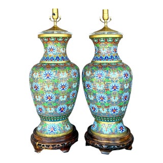 Vintage Boho Monumental Cloisonné Lamps - A Pair For Sale