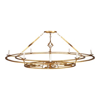 Monumental Paul Ferrante Art Deco Gilt Metal Oval Chandelier For Sale