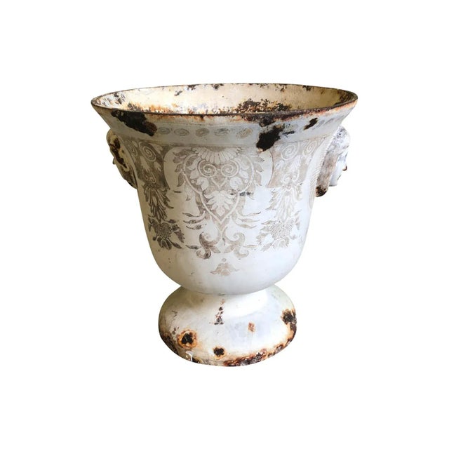 Metal Late 19th Century Rouen Enamel Cast Iron Urns - Set of 2 For Sale - Image 7 of 8