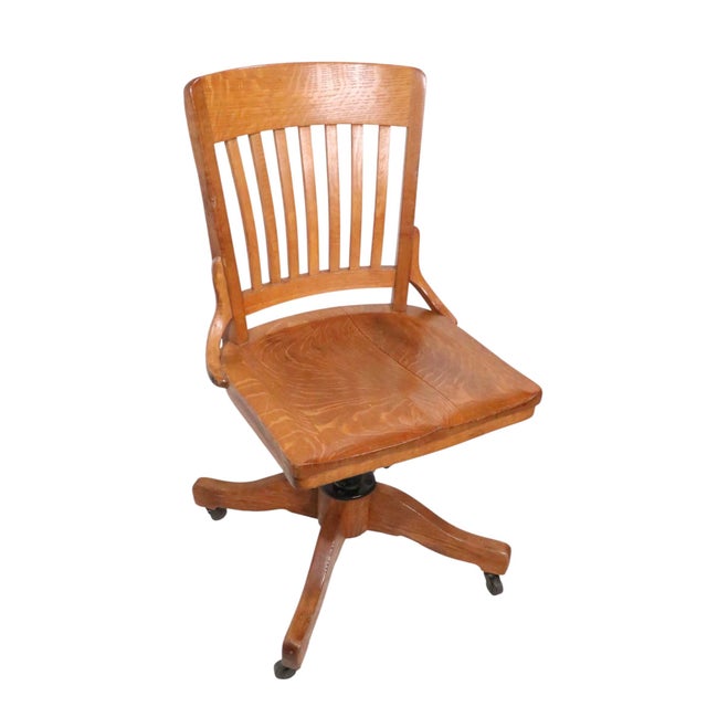 The Sikes Co., PA Antique Oak Swivel Tilt Desk Chair by Sikes C. 1920/40's For Sale - Image 4 of 16
