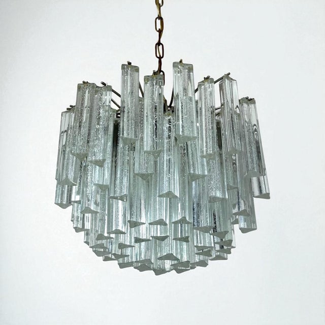 Italian Murano Trilobal Prism Pendant Light in Clear Glass, 1970s For Sale - Image 6 of 12