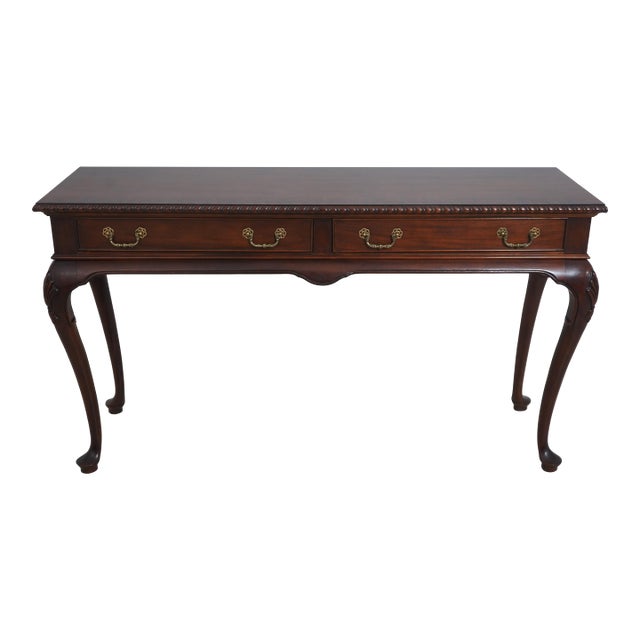 Century Queen Anne Mahogany Banded Two Drawer Console Table For Sale