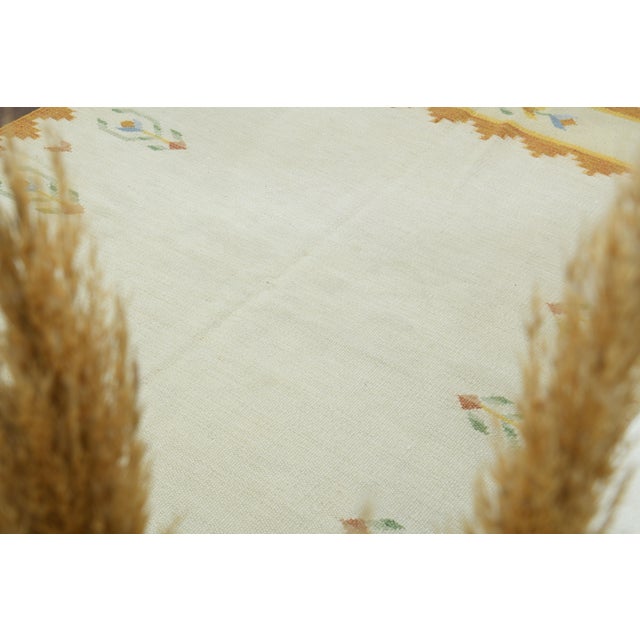 Cream 1970s Vintage Turkish Oushak Handmade Wool Cotton Cream Area Rug For Sale - Image 8 of 12