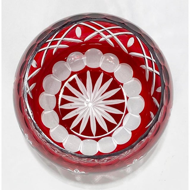 Mid 20th Century Vintage Bohemian Cranberry Cut Crystal Vase For Sale - Image 5 of 7