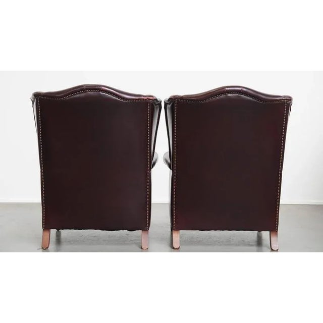 Burgundy Red Cowhide Wing Chairs, Set of 2 For Sale - Image 4 of 18