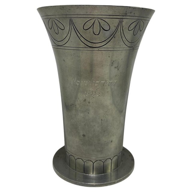 Metal Art Deco Pewter Vase attributed to C. G. Hallberg, Sweden, 1930s For Sale - Image 7 of 7