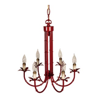 Vintage Faux Bamboo Pagoda Hollywood Regency Birdcage 6 Light Chandelier For Sale