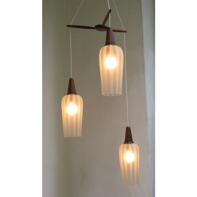 Scandinavian Teak, Brass & Glass Cascade Light, 1960s For Sale - Image 4 of 18