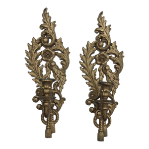 Vintage 1962 Burwood Products Co. Matched Pair Gold Rococo Wall Candle Sconces — Hollywood Regency, Made in Usa