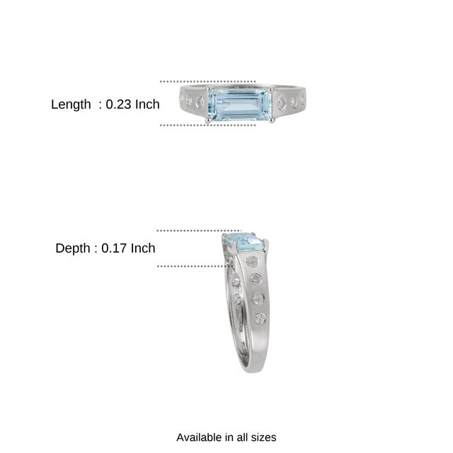 Baguette Cut Natural Aquamarine Ring With Flush Diamond Shank 925 Silver Size 7 For Sale - Image 11 of 15