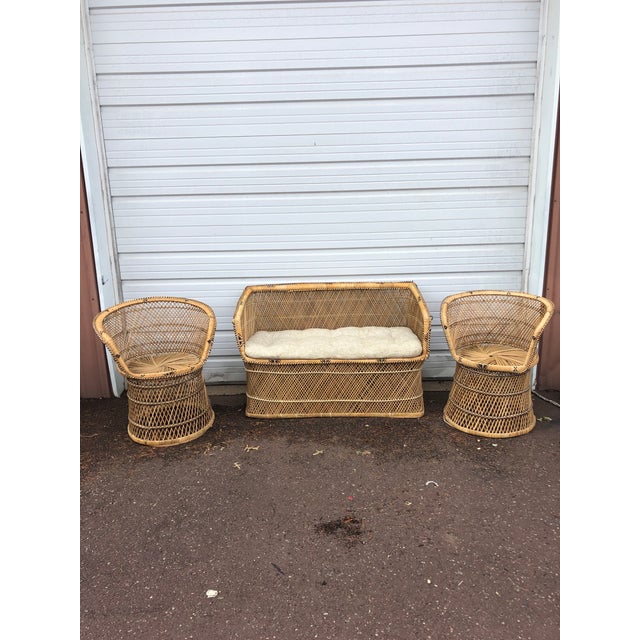 Vintage Mid Century Modern Boho Wicker Rattan Peacock Seating Set