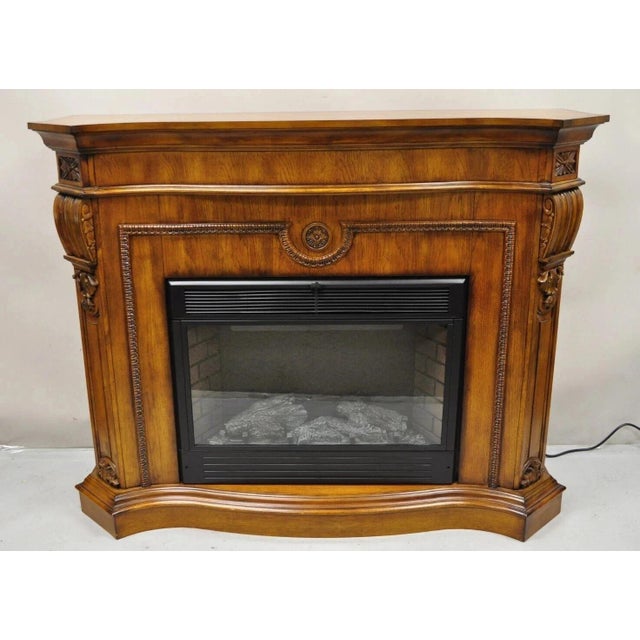 Twin Star International 62" Cherry Wood Empire Style Heater Tv Stand Fireplace For Sale - Image 11 of 11