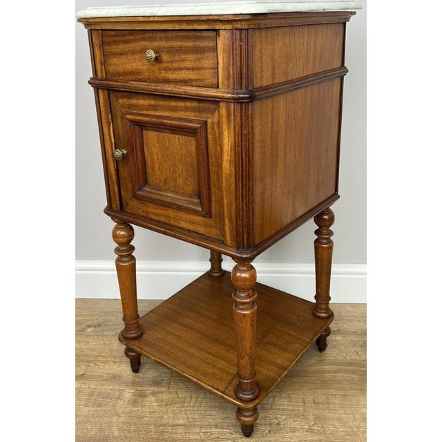 Antique French Walnut Bedside Table with Marble Top For Sale - Image 4 of 16