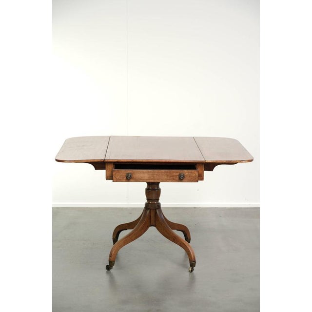19th Century Antique English Drop-Leaf Side Table with Brass Details For Sale - Image 4 of 15