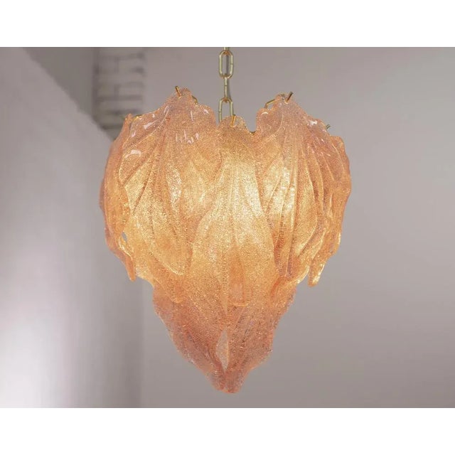 1990s Pink Suspension Chandelier with Murano Glass Leaves, Italy, 1990s For Sale - Image 5 of 11