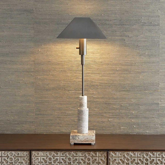 Travertine/Bronze Lamp For Sale - Image 4 of 7