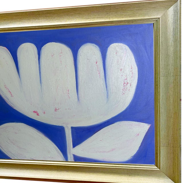 Contemporary Original Framed Botanical Tulip Painting, Oil on Canvas in Gold Frame, 17x21 Minimalist Boho Home Decor For Sale - Image 3 of 4