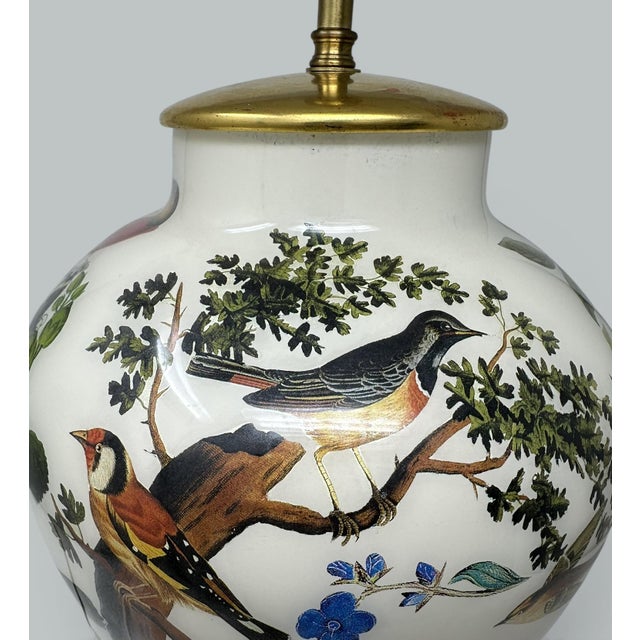 Metal Antique French Hand Painted Still Life Birds Ormolu Table Lamp Bronze Mid Century For Sale - Image 7 of 9