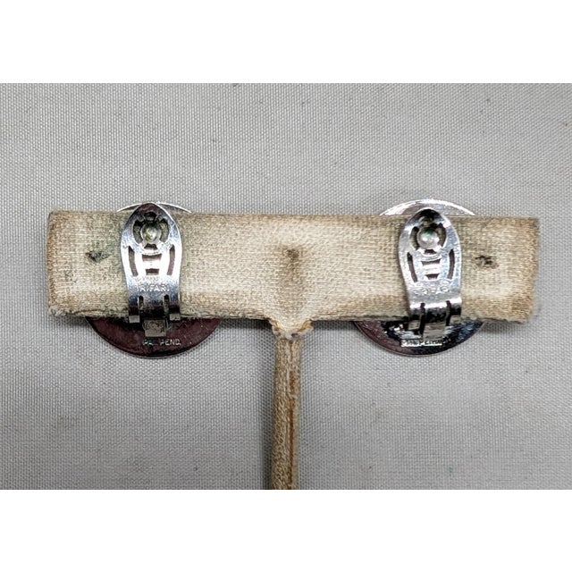 Metal Vintage 1947 Signed Crown Trifari Round Rhodium Plated Hatched Clip Earrings-2 Pieces For Sale - Image 7 of 8