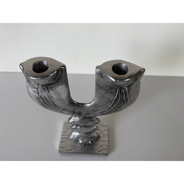Vintage Don Drumm Brutalist Cast Aluminum Double Candle Holder, Signed For Sale - Image 11 of 12